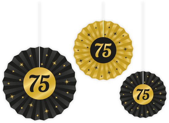 Partyfan 75 Jaar 40cm 3st