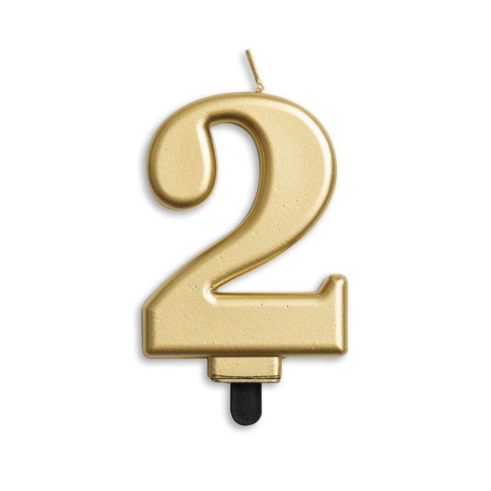 Cijfer Kaars 2 Goud Metallic 8cm