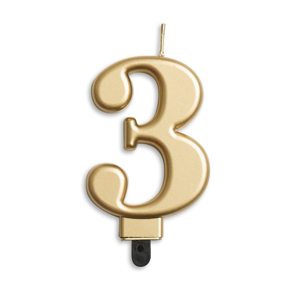 Cijfer Kaars 3 Goud Metallic 8cm