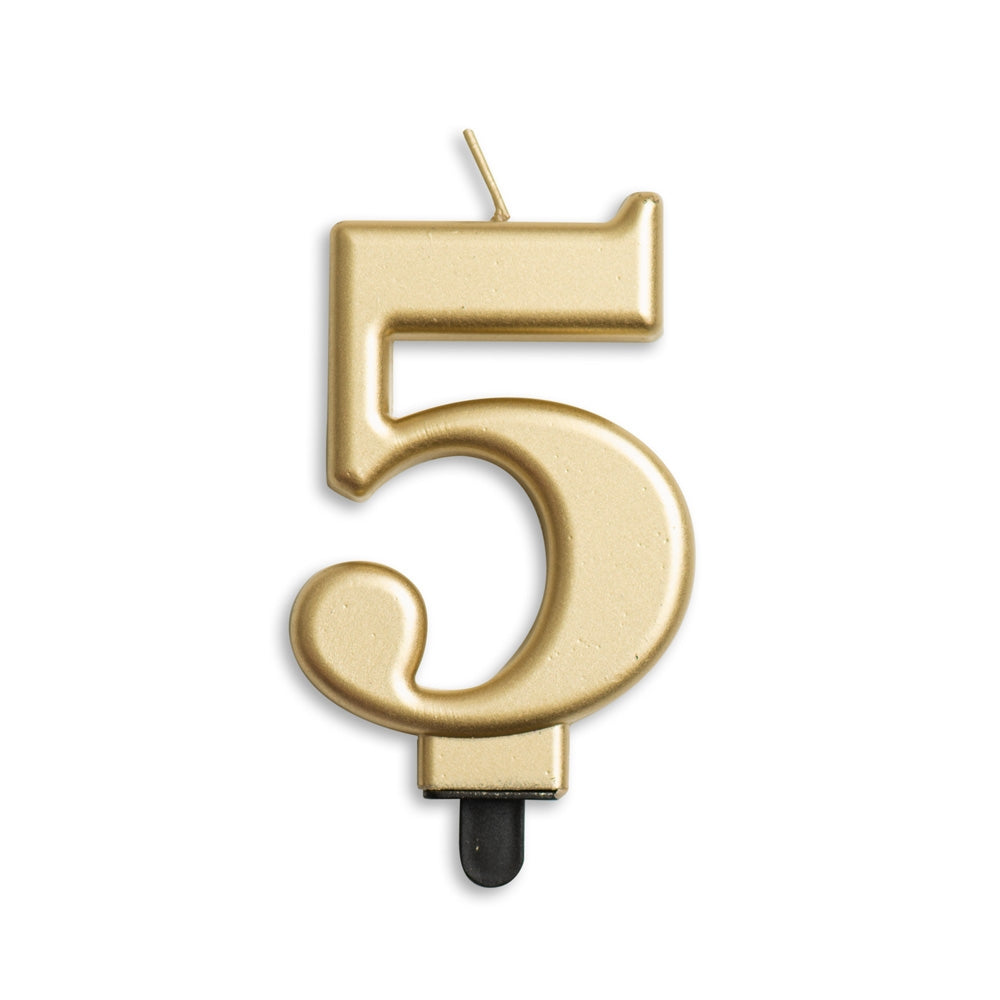 Cijfer Kaars 5 Goud Metallic 8cm
