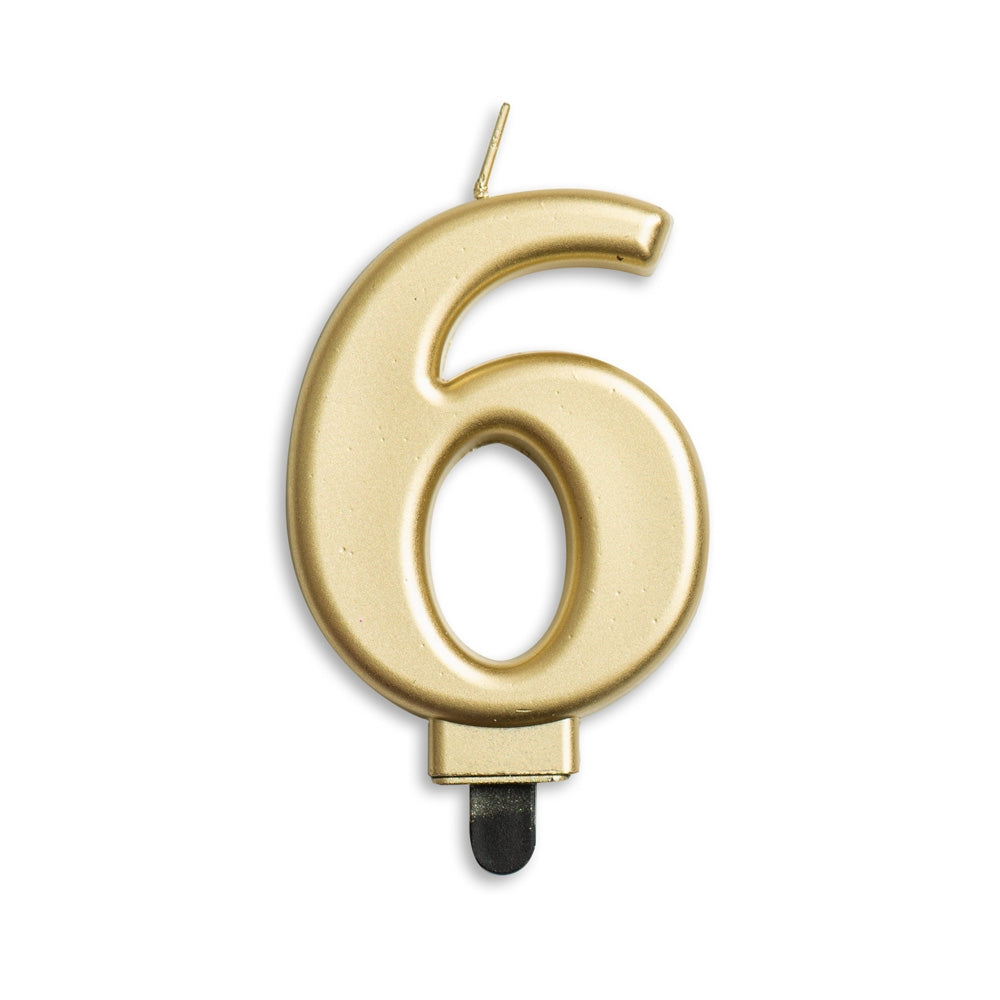 Cijfer Kaars 6 Goud Metallic 8cm
