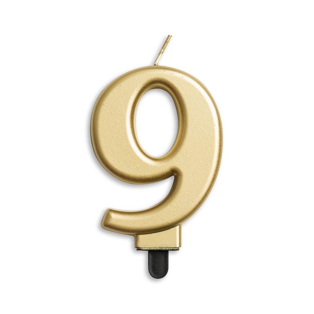 Cijfer Kaars 9 Goud Metallic 8cm