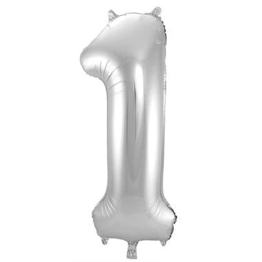 Folieballon 1 Jaar Zilver XL 86 cm