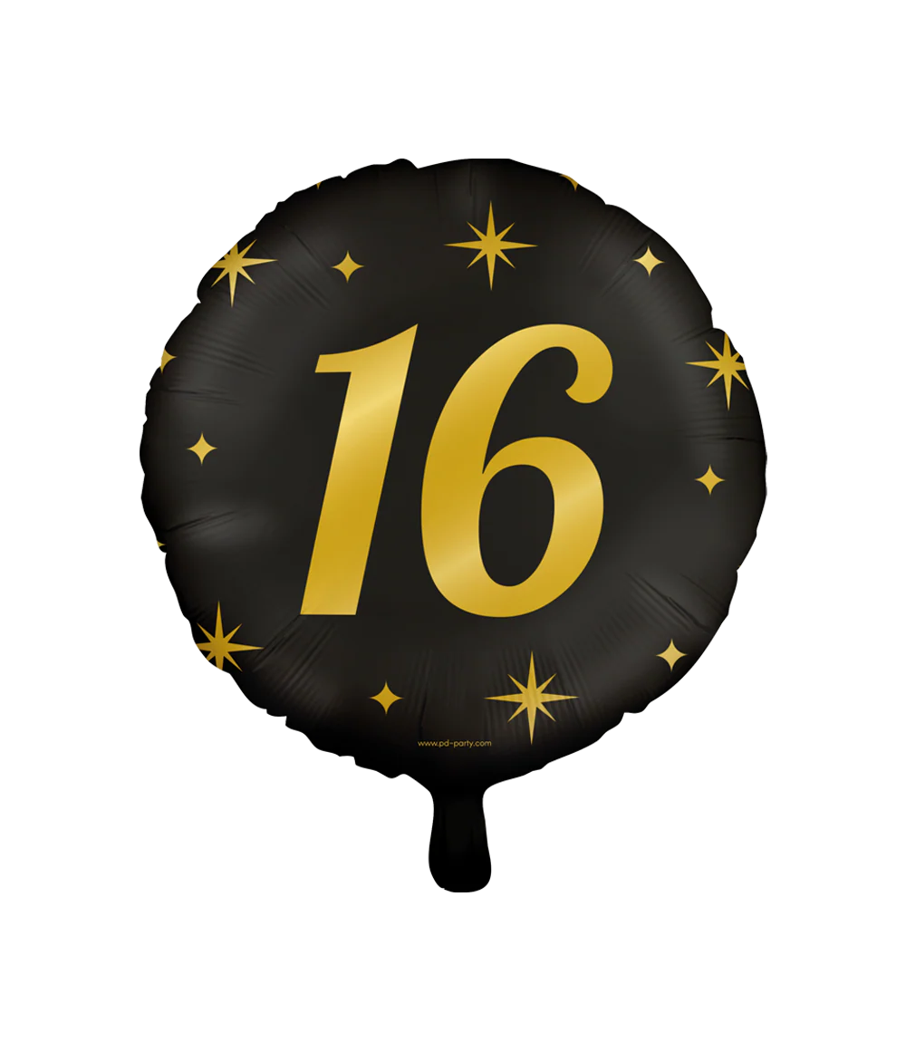 Folieballon 16 Jaar Zwart Goud 45 cm