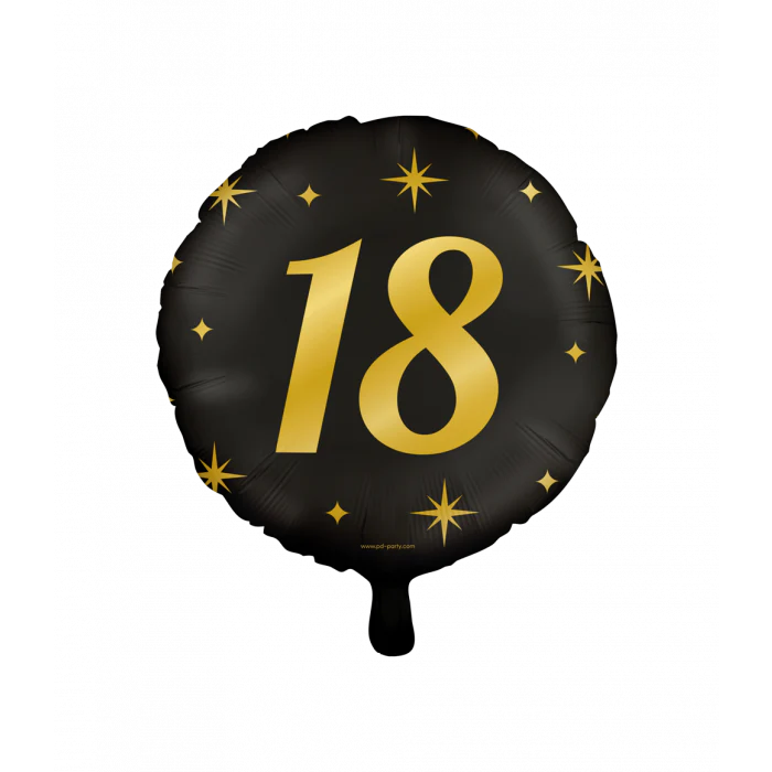 Folieballon 18 Jaar Zwart Goud 45 cm