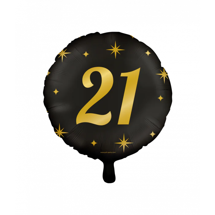 Folieballon 21 Jaar Zwart Goud 45 cm