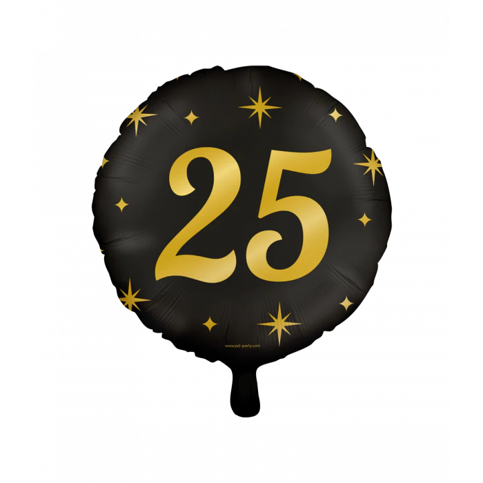 Folieballon 25 Jaar Zwart Goud 45 cm