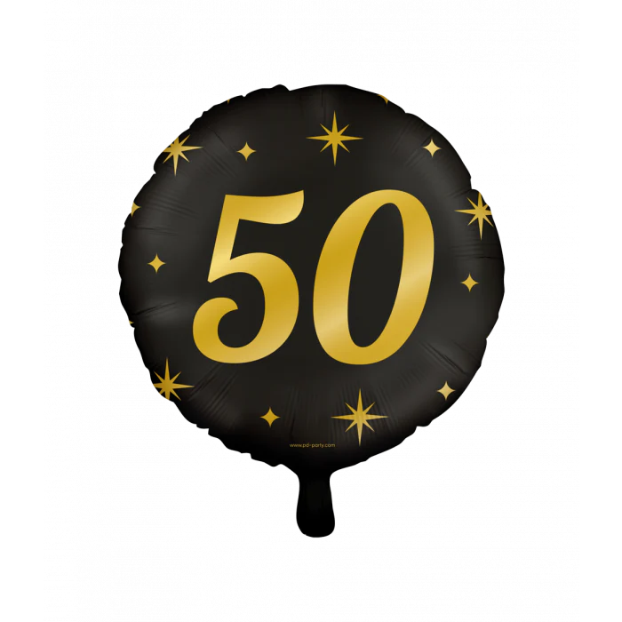 Folieballon 50 Jaar Zwart Goud 45 cm