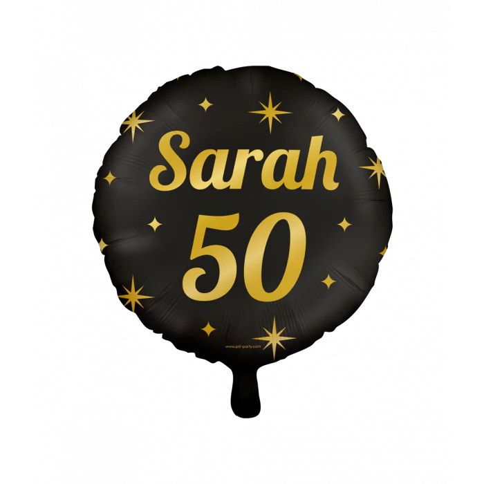 Folieballon 50 Jaar Sarah Zwart Goud 45 cm