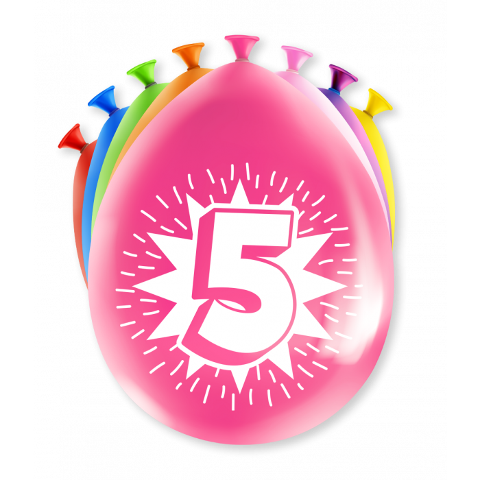5 Jaar Ballonnen Meerkleurig 8st