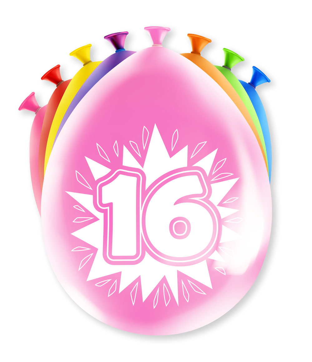 16 Jaar Ballonnen Gekleurd 8st