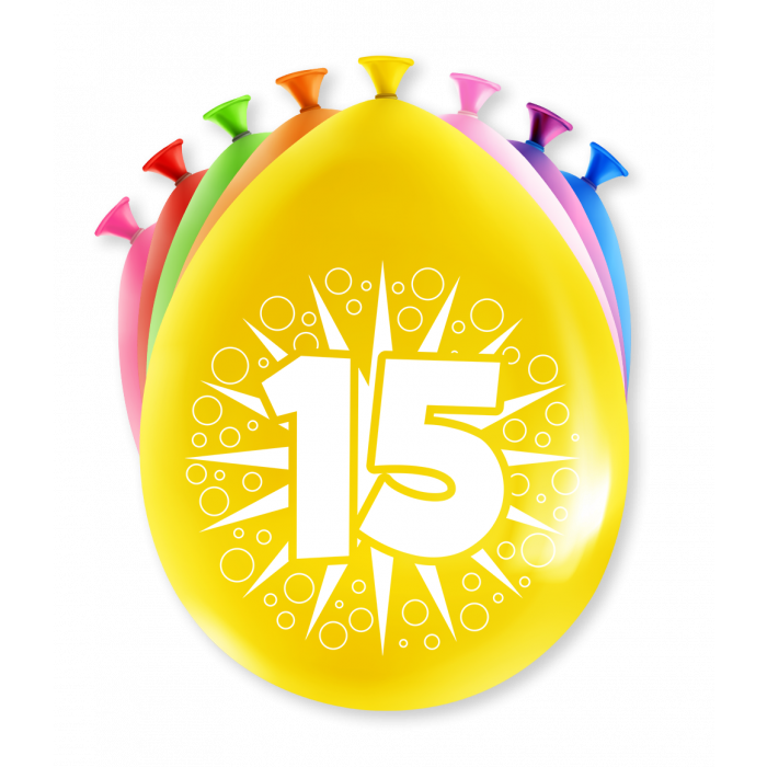 Ballonnen 15 Jaar Gekleurd 8st