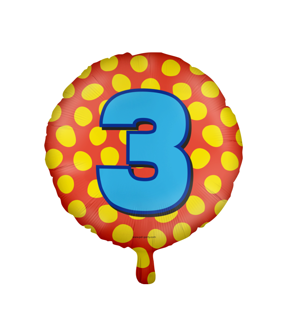 Folieballon 3 Jaar Gekleurd 46cm