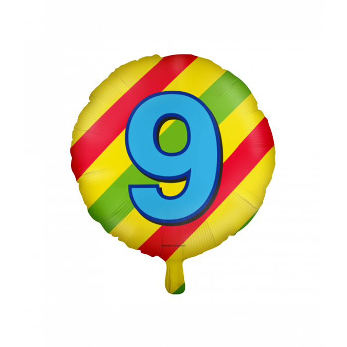 Folieballon 9 Jaar Gekleurd 45cm