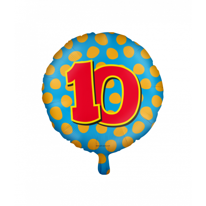 Folieballon 10 Jaar Gekleurd 45cm