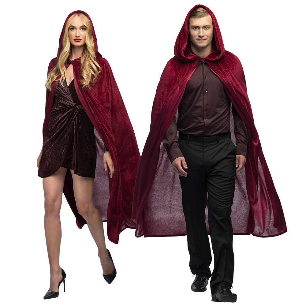 Bordeaux Rode Cape met Capuchon 170 cm – Vampier Halloween Kostuum