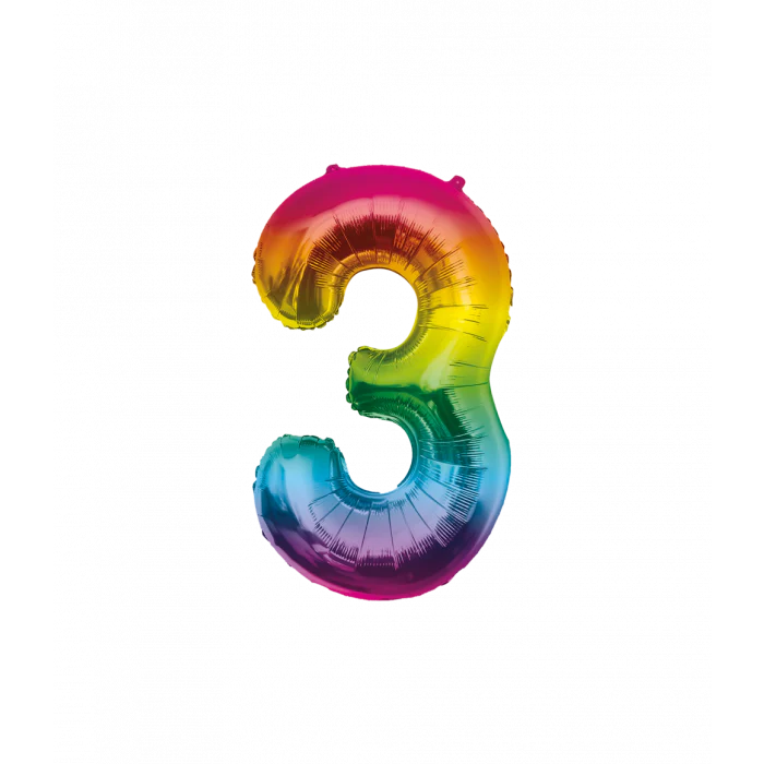 Folieballon 3 Jaar Regenboog 40cm