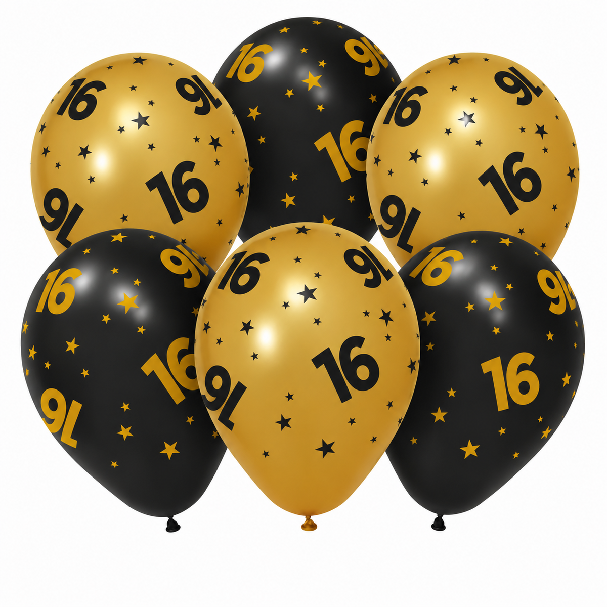 Ballonnen 16 Jaar Zwart Goud 6st