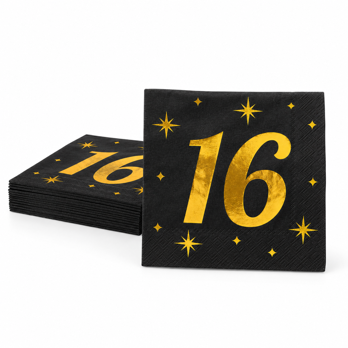 Servetten 16 Jaar Zwart Goud 16st