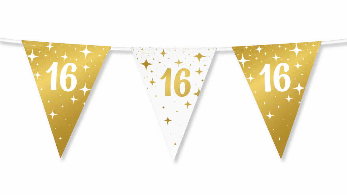 Vlaggenlijn 16 jaar wit goud 10m