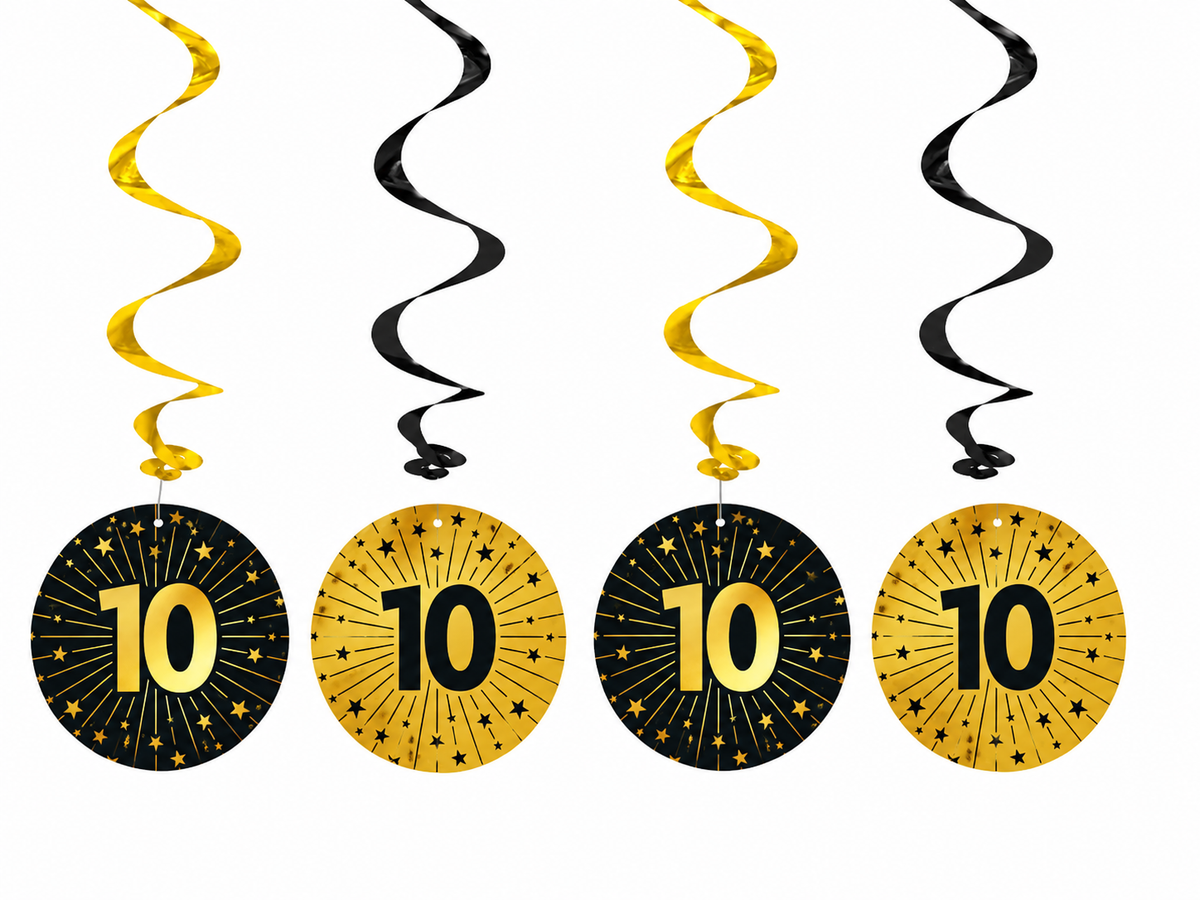 10 Jaar Zwart Goud Swirls 4st
