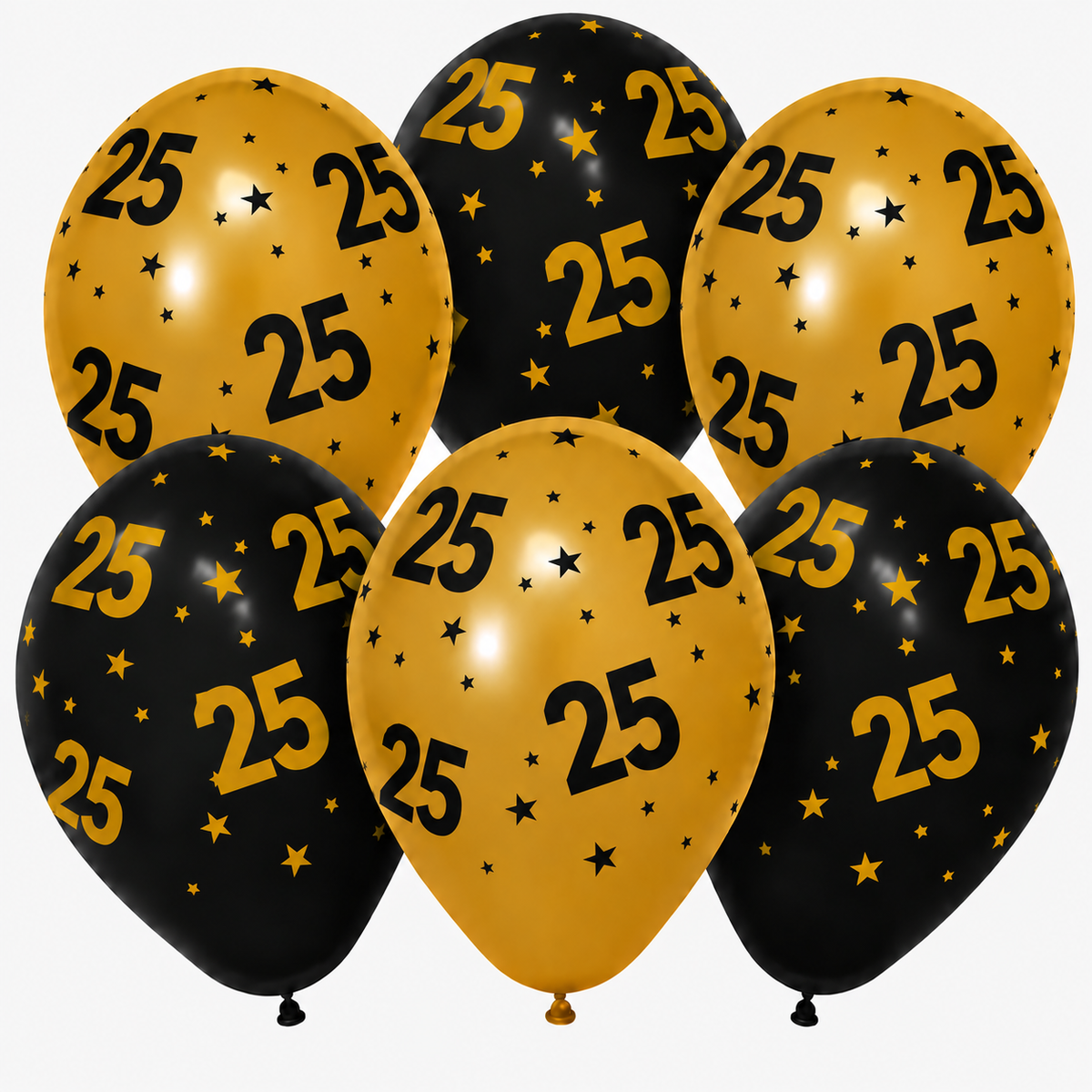 25 Jaar Zwart Goud Ballonnen 6st