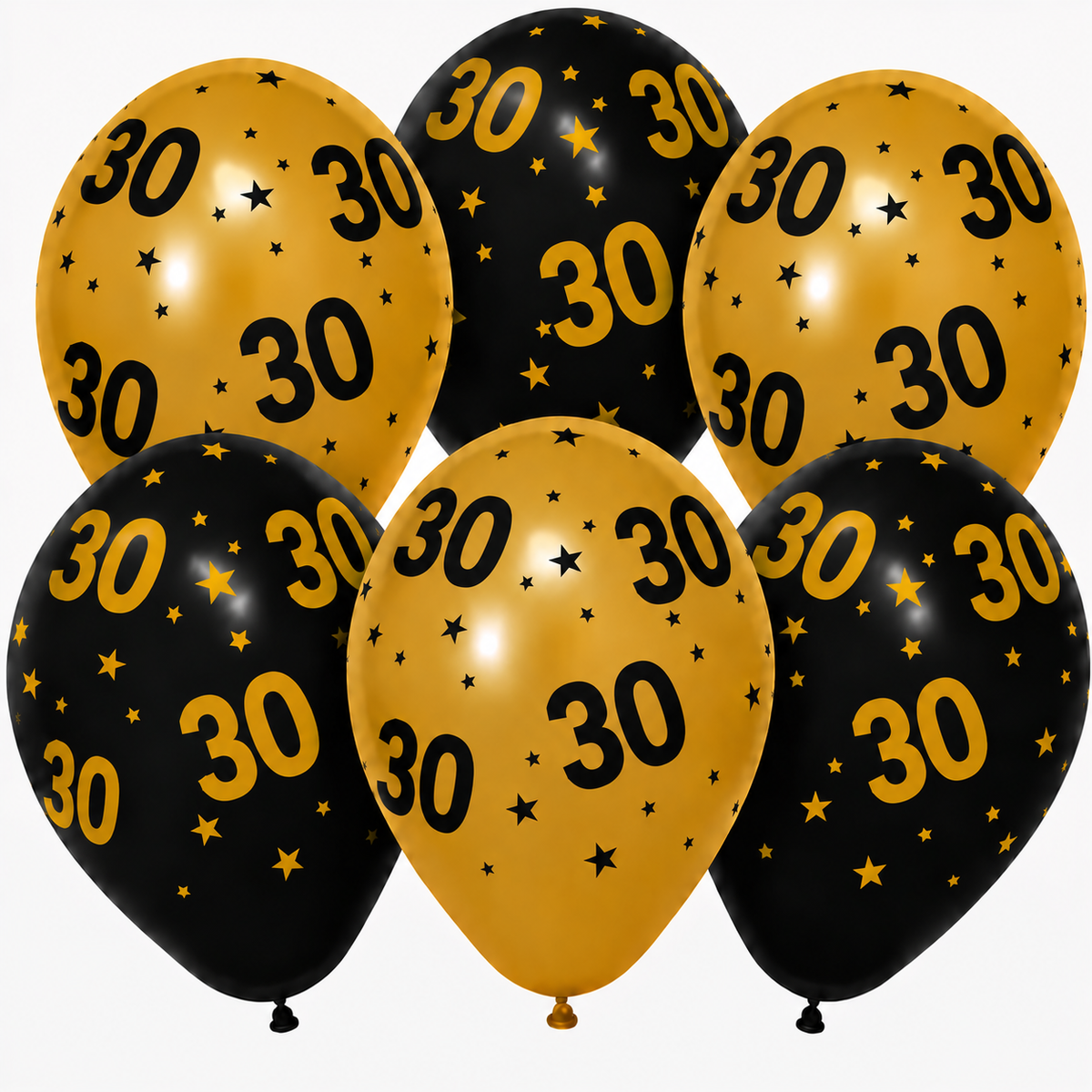 30 Jaar Zwart Goud Ballonnen 6st