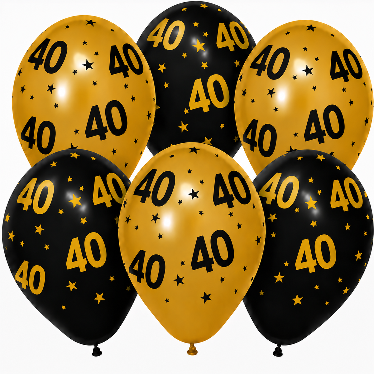 40 Jaar Zwart Goud Ballonnen 6st
