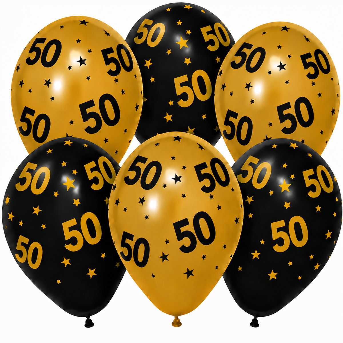 50 Jaar Zwart Goud Ballonnen 6st