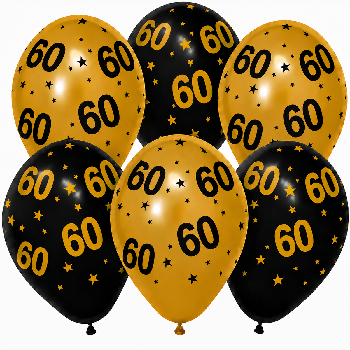 60 Jaar Zwart Goud Ballonnen 6st