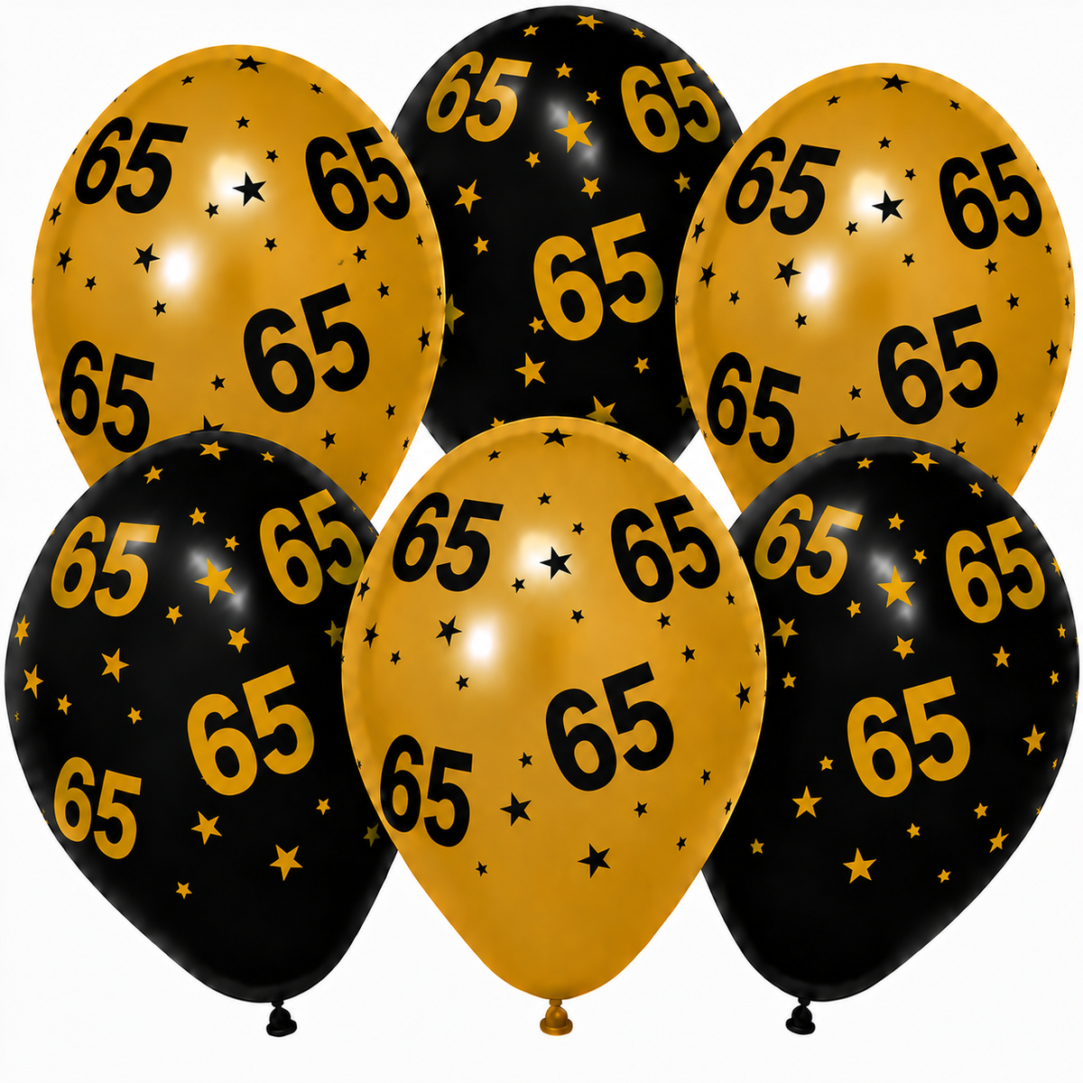 65 Jaar Zwart Goud Ballonnen 6st