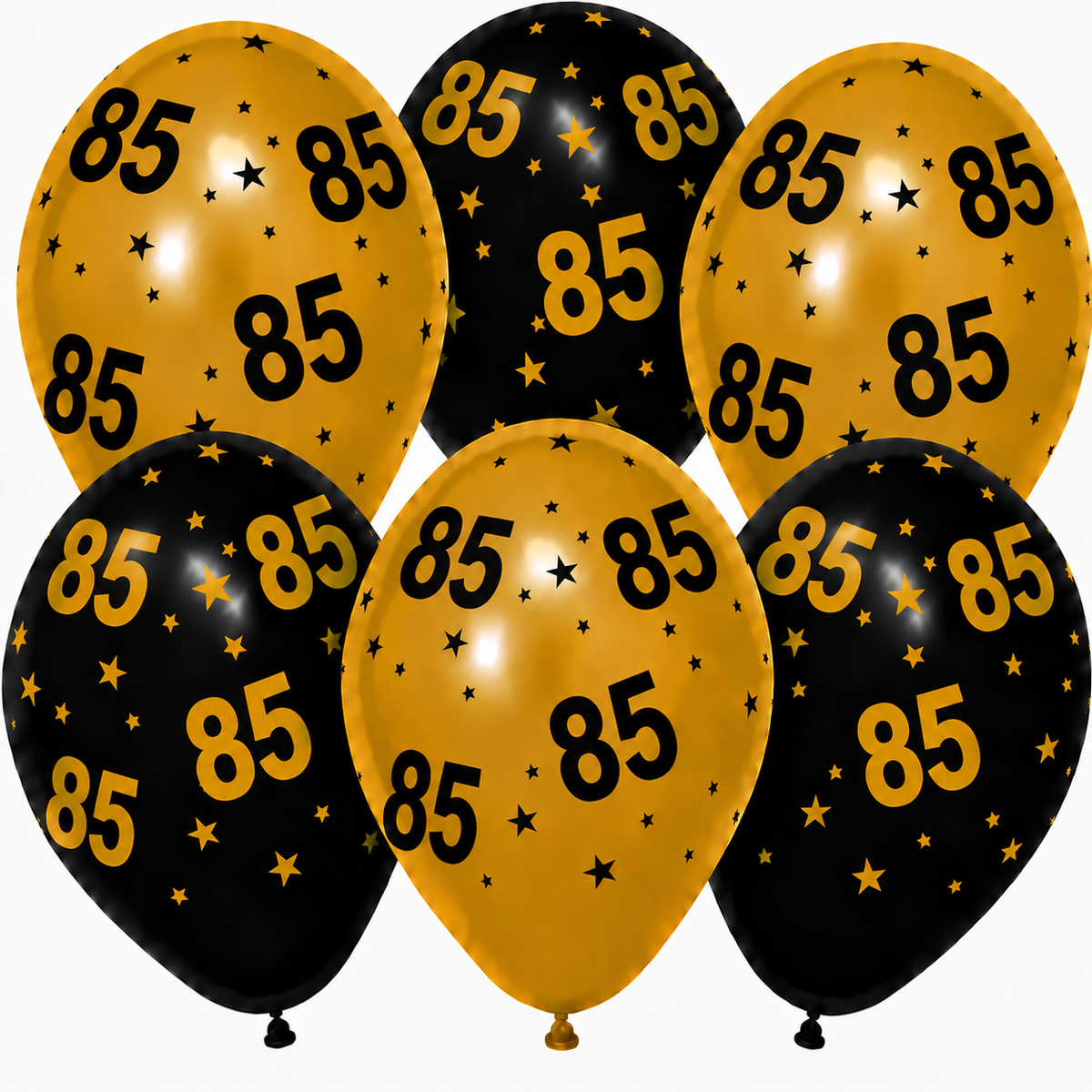 85 Jaar Zwart Goud Ballonnen 6st