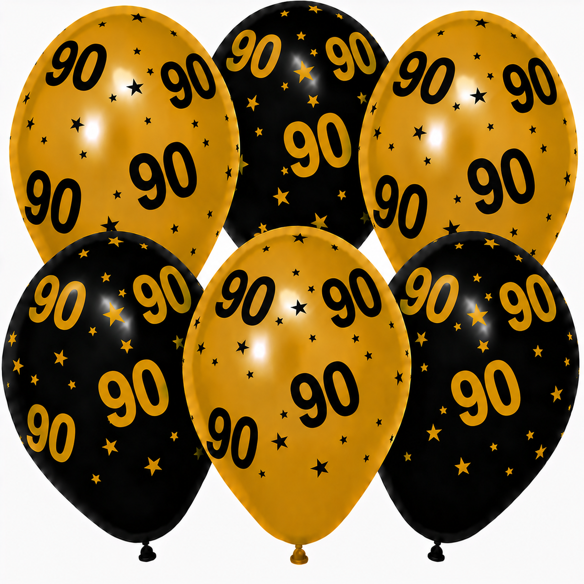 90 Jaar Zwart Goud Ballonnen 6st