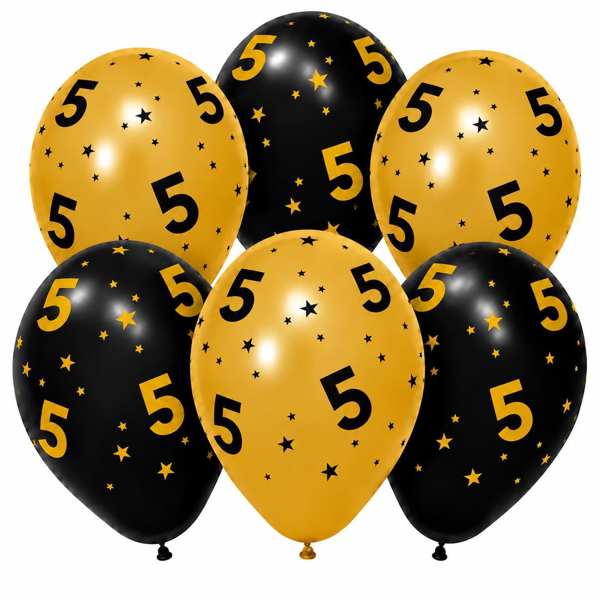 5 Jaar Zwart Goud Ballonnen 6st