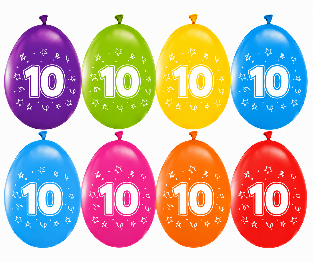 Ballonnen 10 Jaar Gekleurd 8st