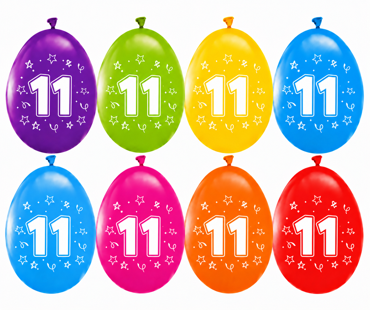 11 Jaar Gekleurde Ballonnen 30cm 8st