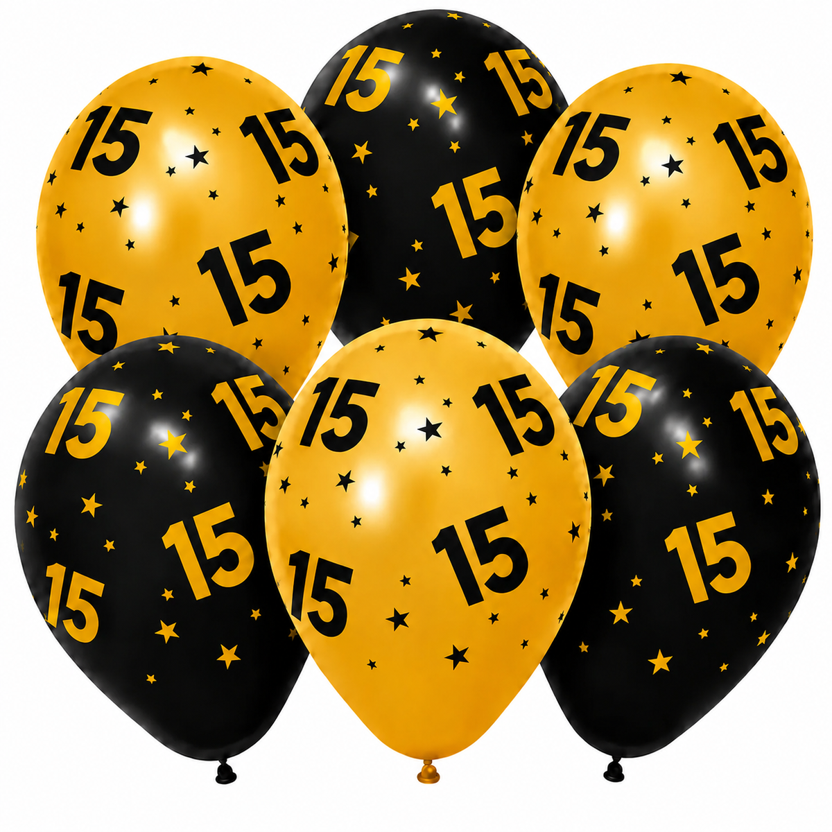 15 Jaar Ballonnen Zwart Goud 30cm 6st