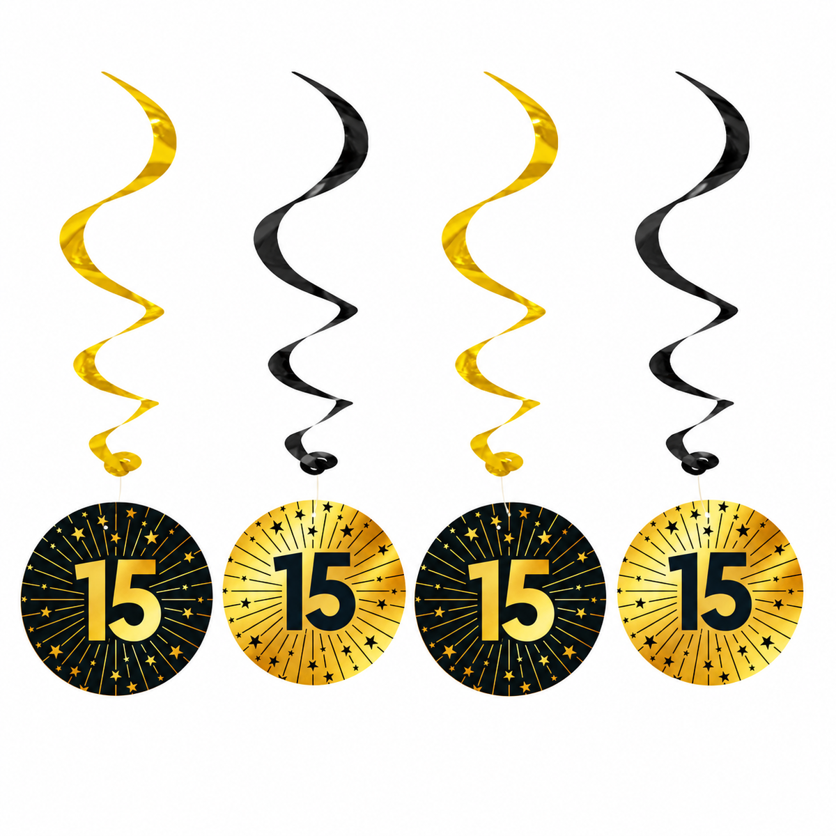 15 Jaar Zwart Goud Swirls 40cm 4st