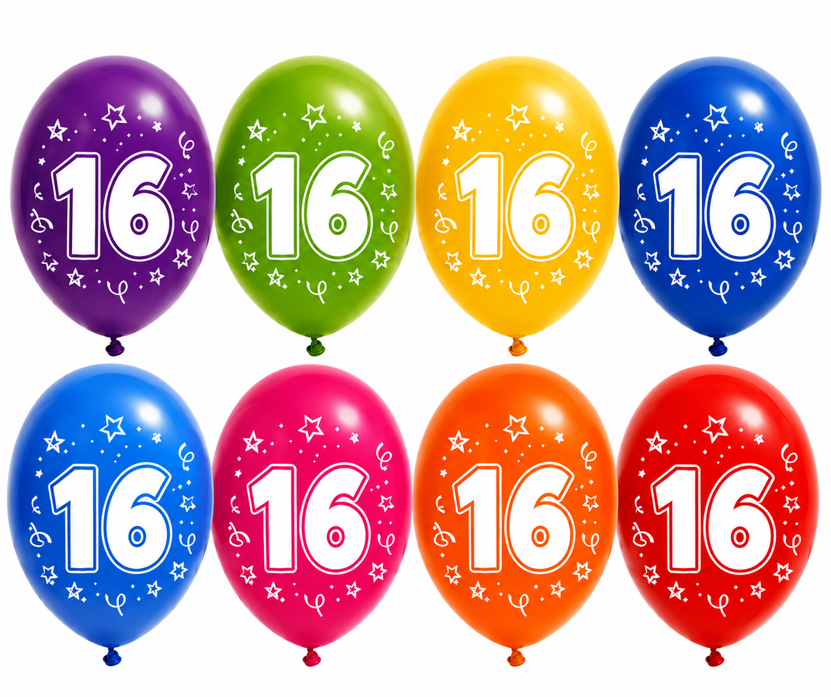 Ballonnen 16 Jaar Gekleurd 30cm 8st