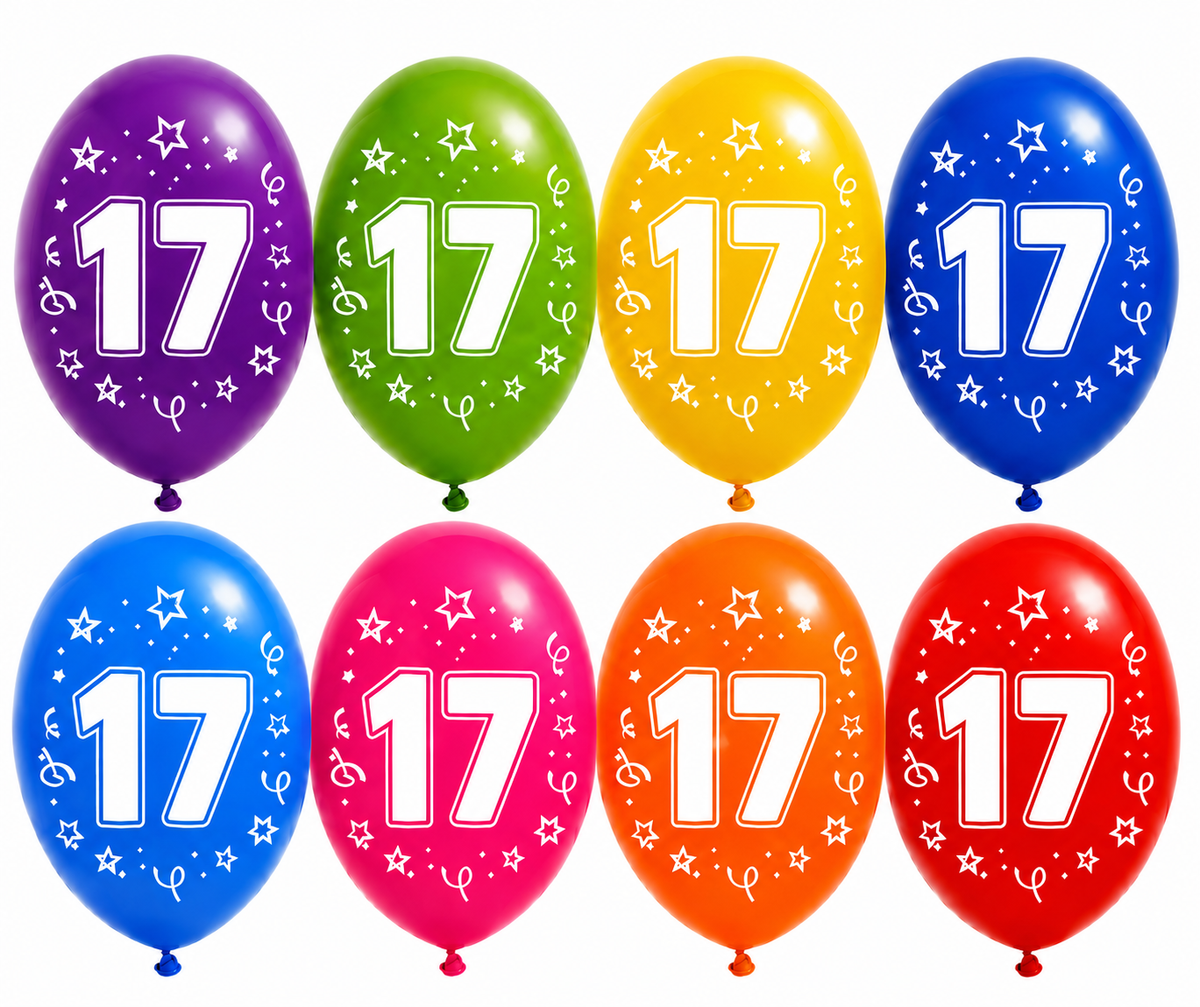 Ballonnen Gekleurd 17 Jaar 8st