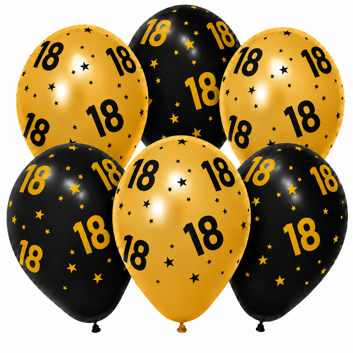 18 Jaar Zwart Goud Ballonnen 30cm 6st