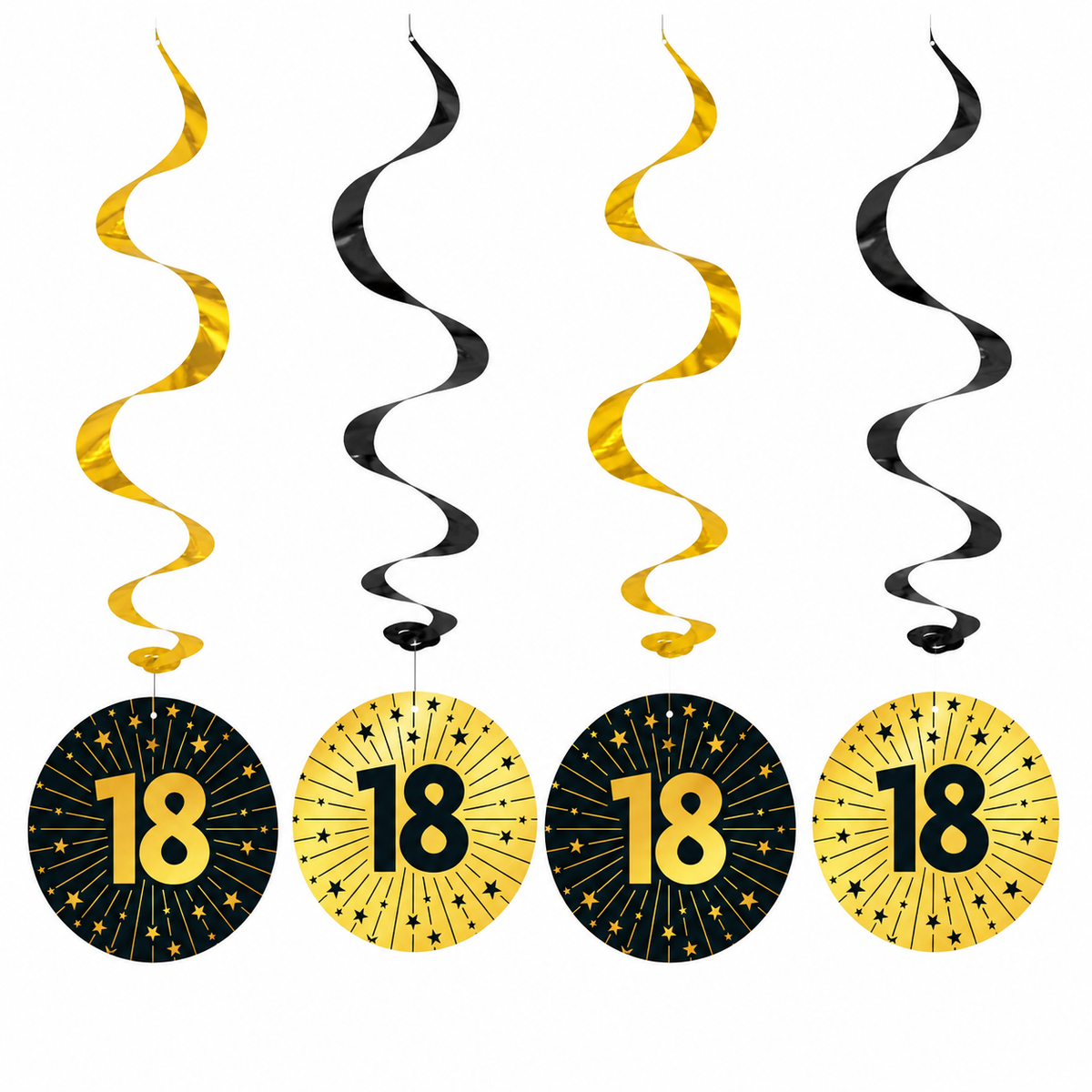 18 Jaar Zwart Goud Swirls 4st