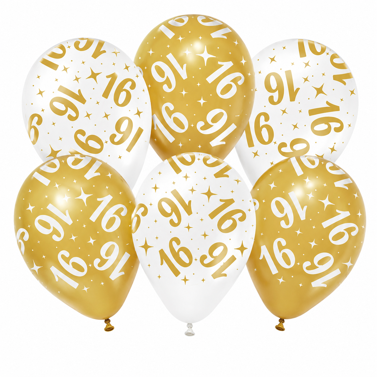 Ballonnen 16 Jaar Wit Goud 30cm 6st - Ideaal voor verjaardagen