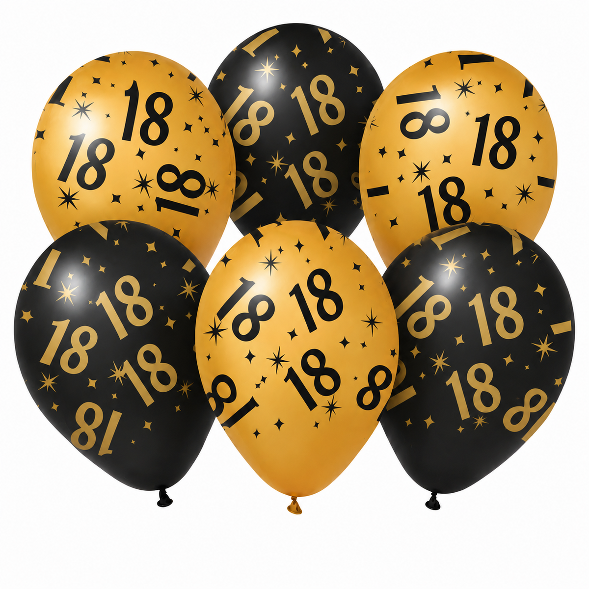 18 Jaar Ballonnen Zwart Goud 6 Stuks 30 cm