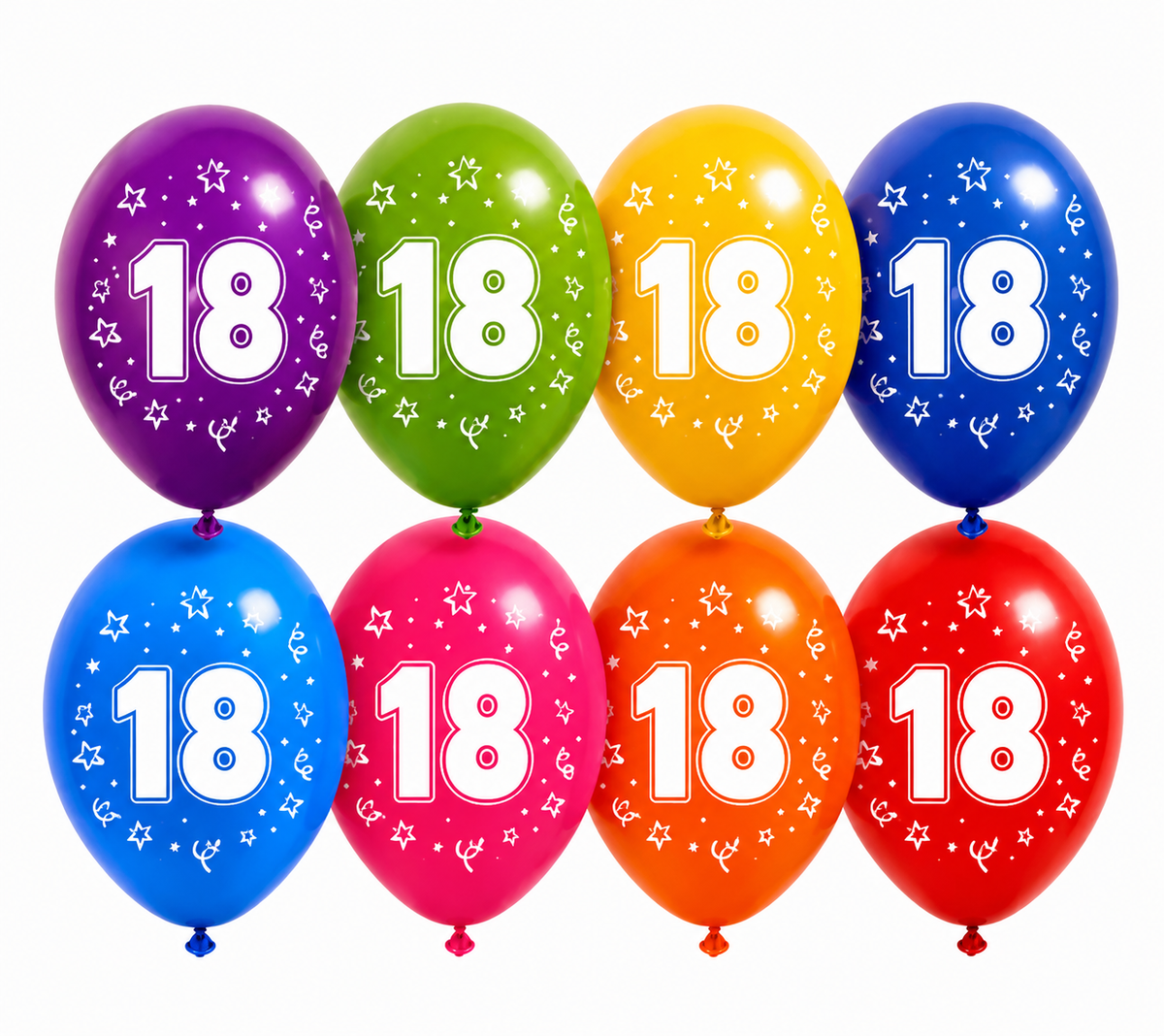 Gekleurde Ballonnen 18 Jaar 30cm 8st
