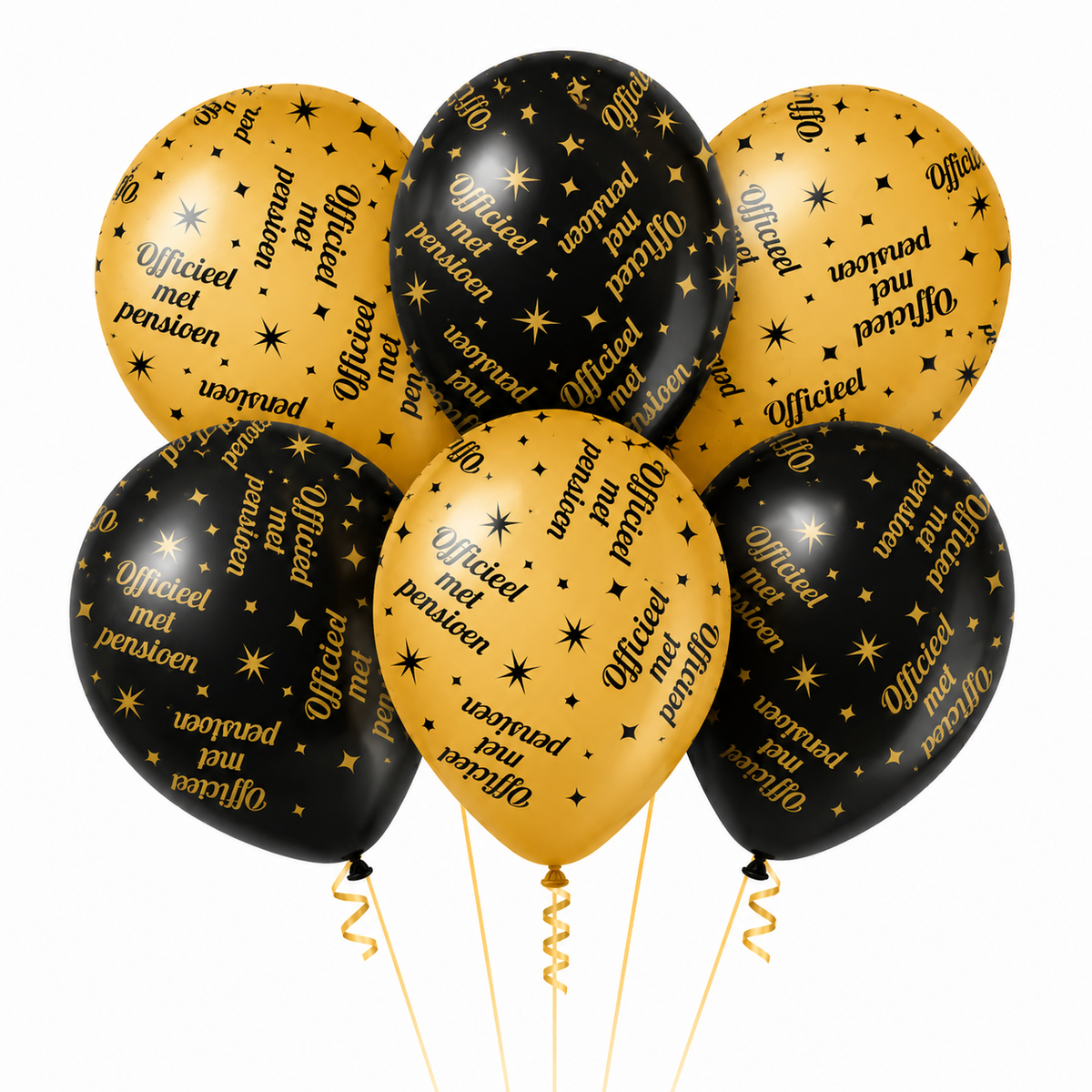 Ballonnen Pensioen Zwart Goud 30cm 6st