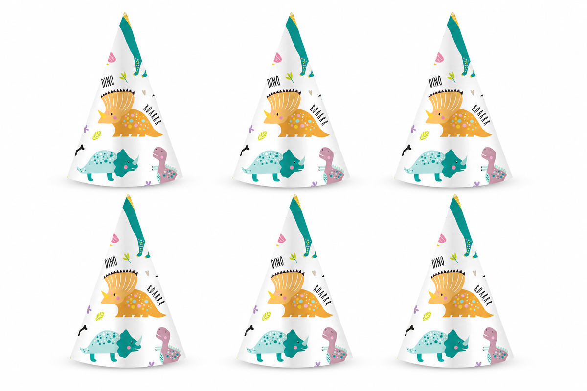 Feesthoedjes Dinosaurus 6st - Ideaal voor kinderfeestjes