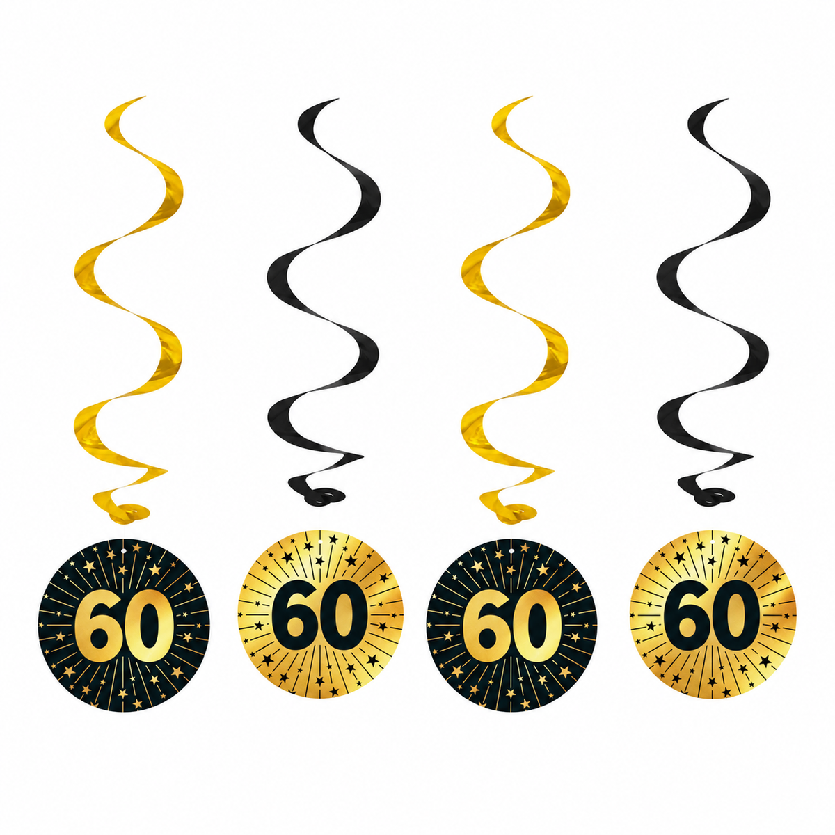 60 Jaar Zwart Goud Swirls 4st
