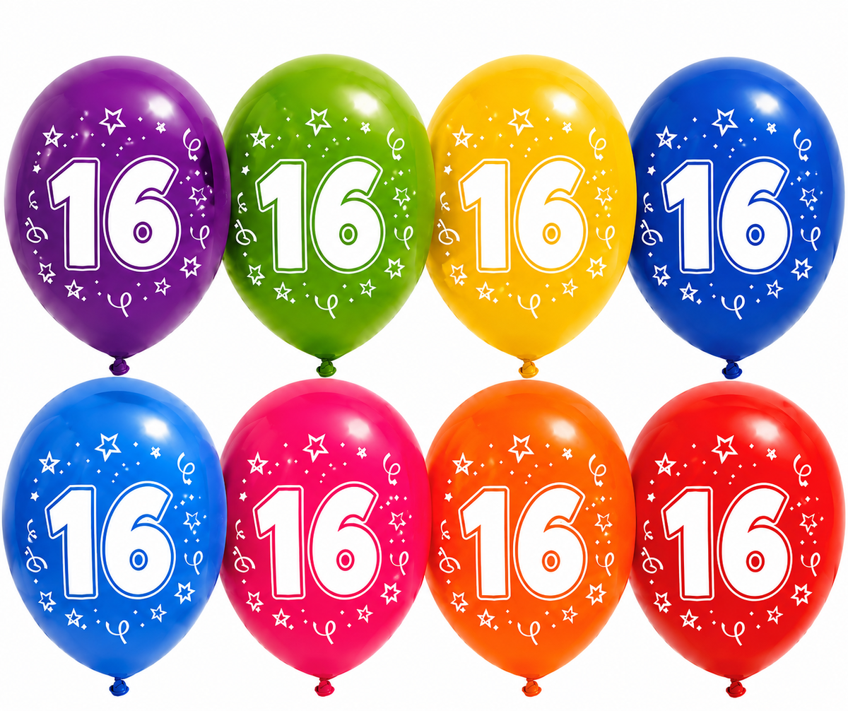 Ballonnen 16 Jaar Gekleurd 30cm 8st