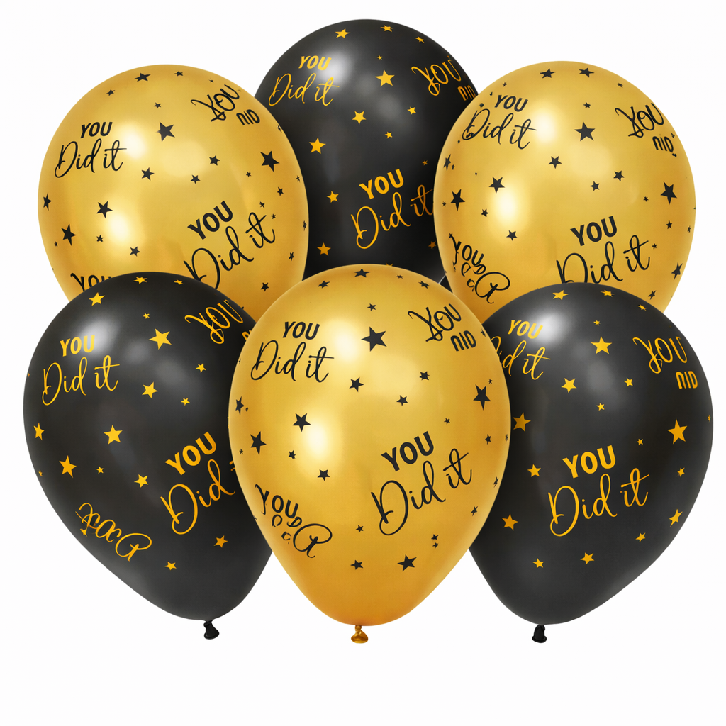 Geslaagd You Did It Ballonnen Zwart Goud 30cm 6st